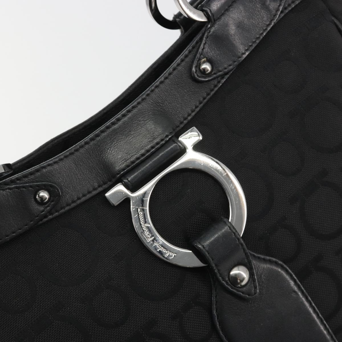 Salvatore Ferragamo Gancini Tote Bag Canvas Black Silver Auth BA13998