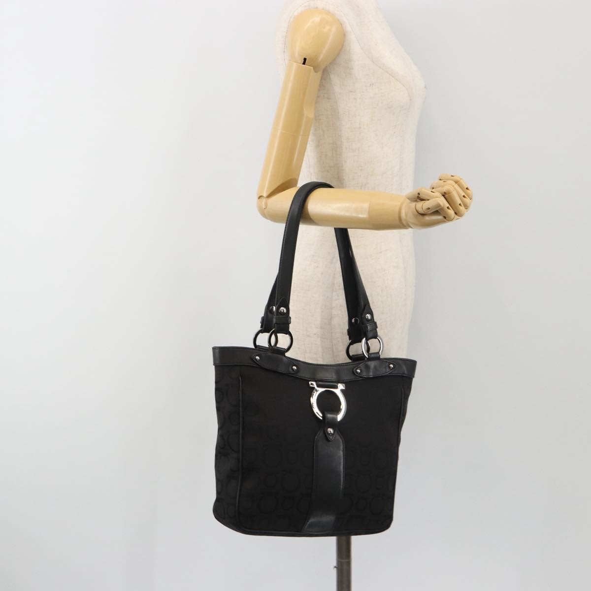 Salvatore Ferragamo Gancini Tote Bag Canvas Black Silver Auth BA13998