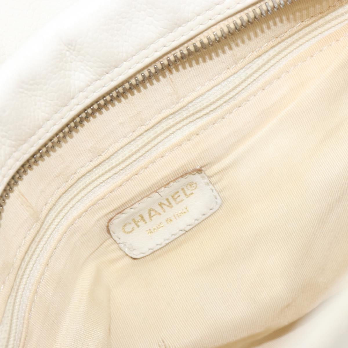 CHANEL Matelasse Chain Shoulder Bag Caviar Skin White Gold CC Auth BA13999