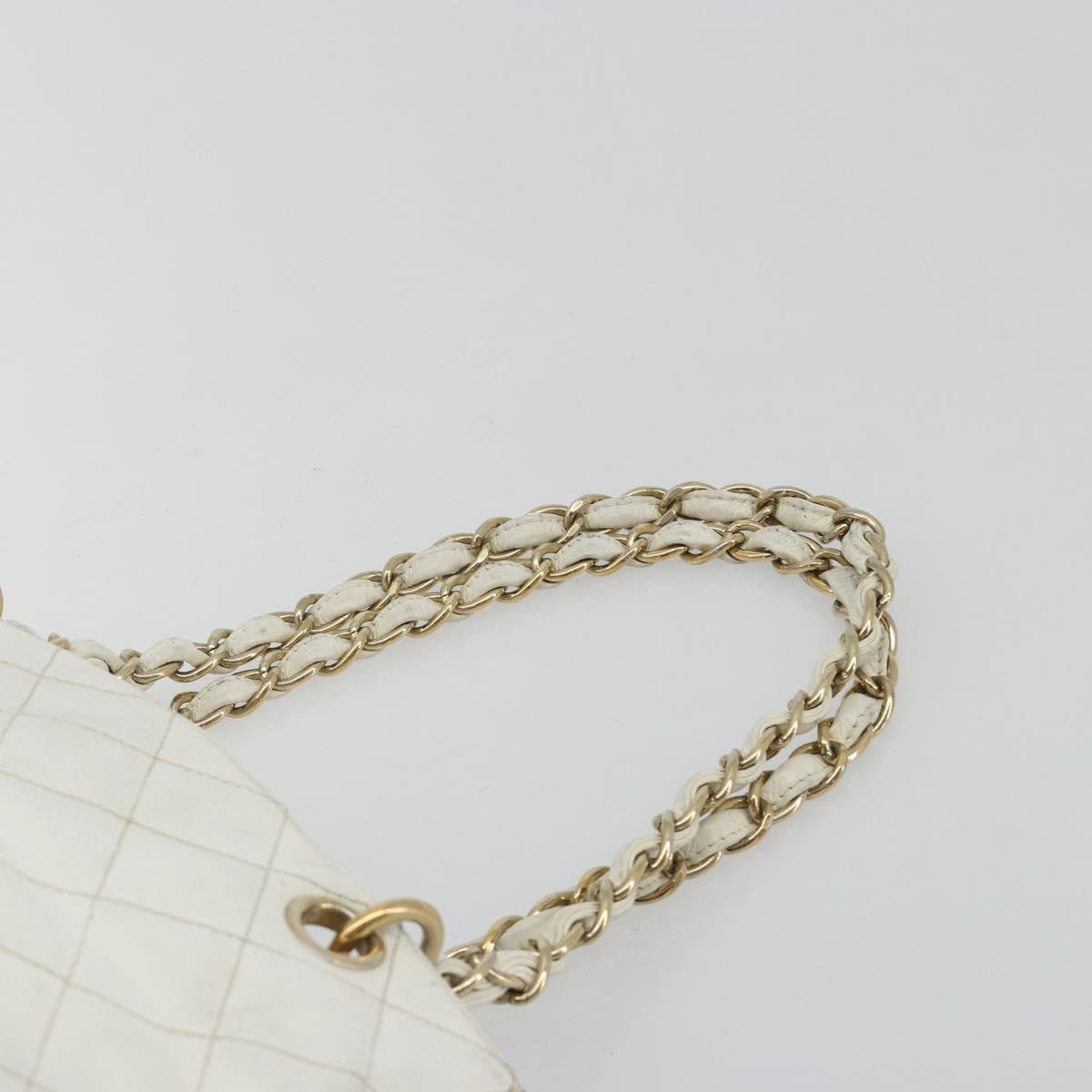 CHANEL Matelasse Chain Shoulder Bag Caviar Skin White Gold CC Auth BA13999