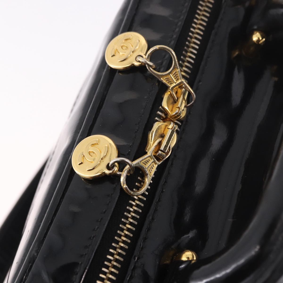 CHANEL Vanity Cosmetic Pouch Patent 2way Black Gold CC Auth BA14000A