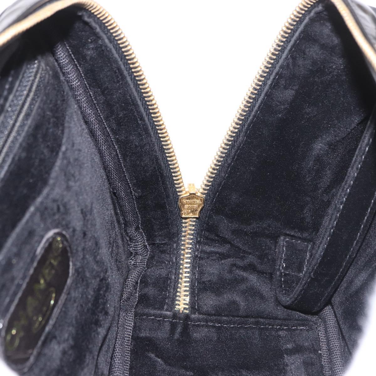 CHANEL Vanity Cosmetic Pouch Patent 2way Black Gold CC Auth BA14000A