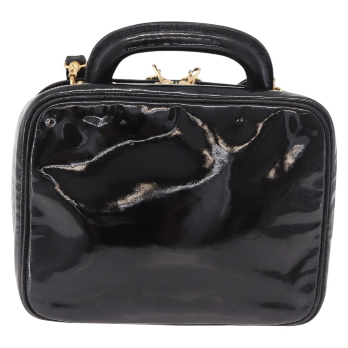 CHANEL Vanity Cosmetic Pouch Patent 2way Black Gold CC Auth BA14000A