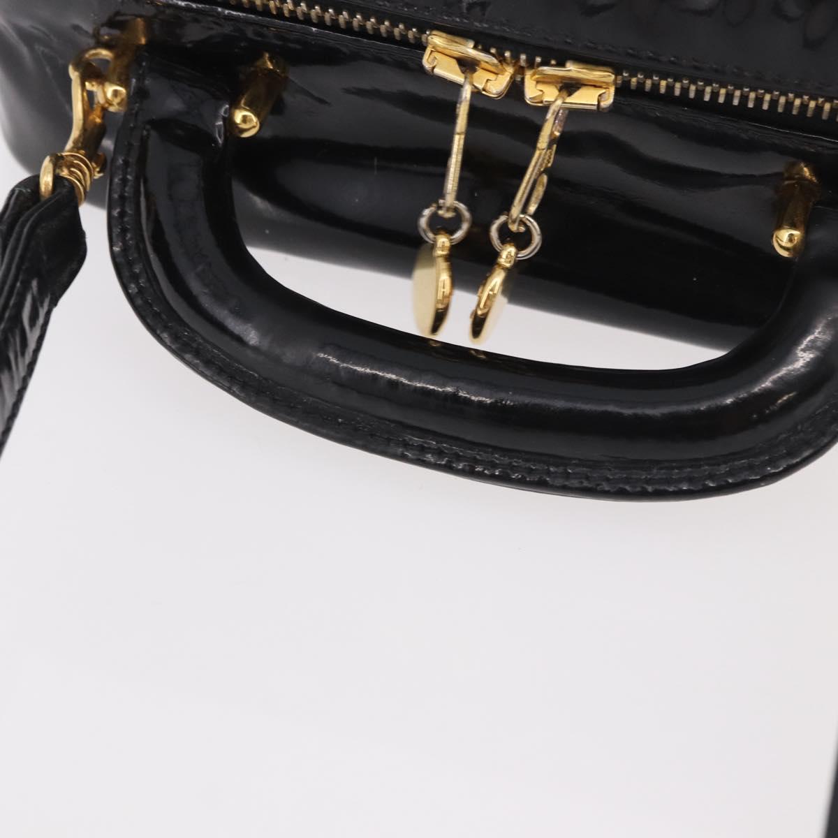 CHANEL Vanity Cosmetic Pouch Patent 2way Black Gold CC Auth BA14000A