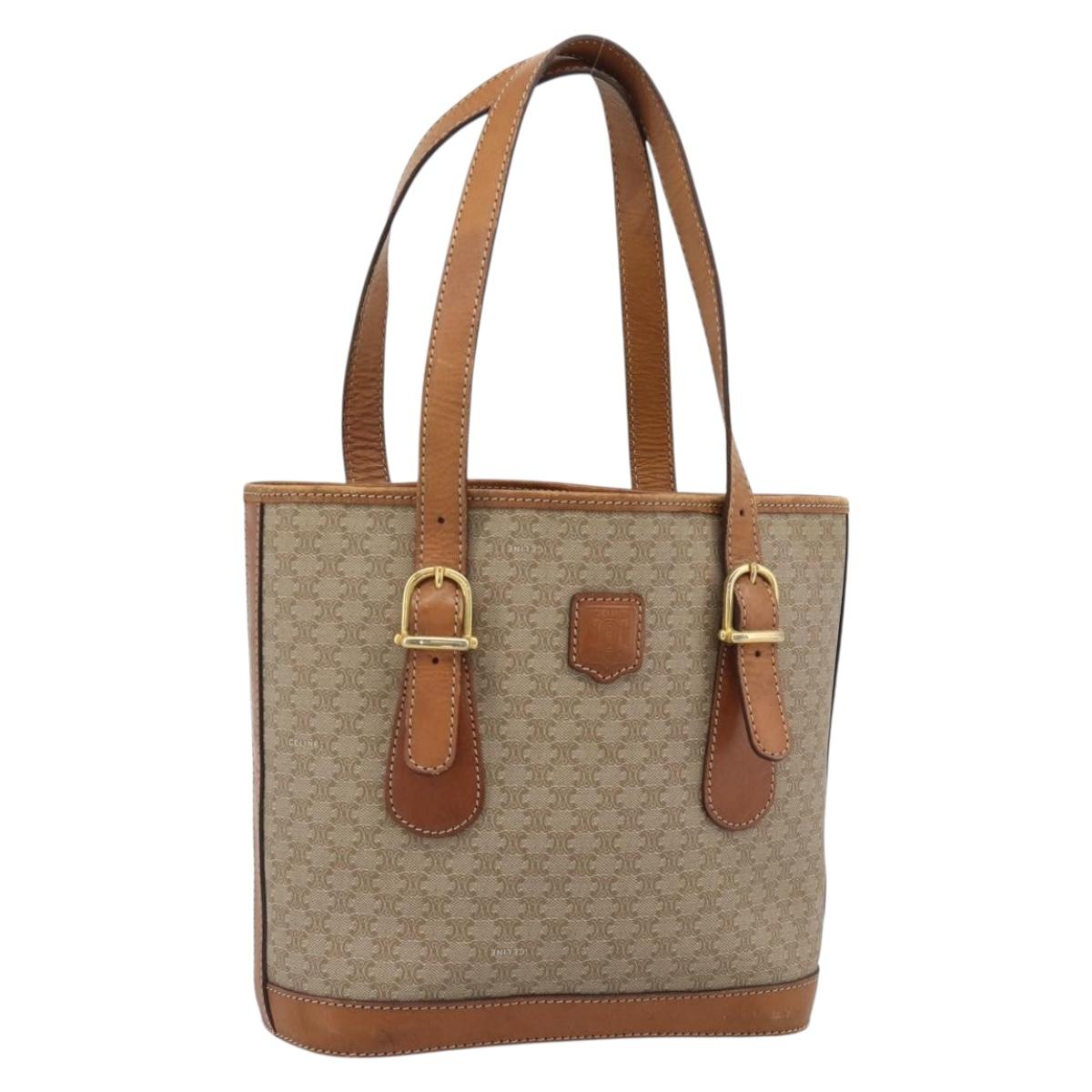 CELINE Macadam Tote Bag PVC Leather Beige Gold Auth BA14003
