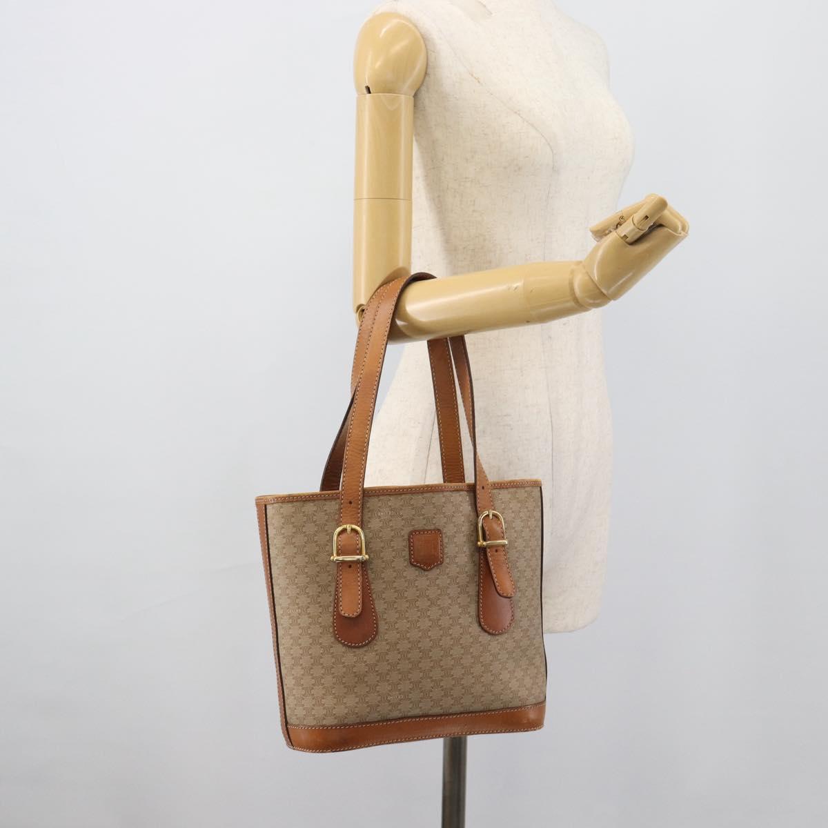 CELINE Macadam Tote Bag PVC Leather Beige Gold Auth BA14003