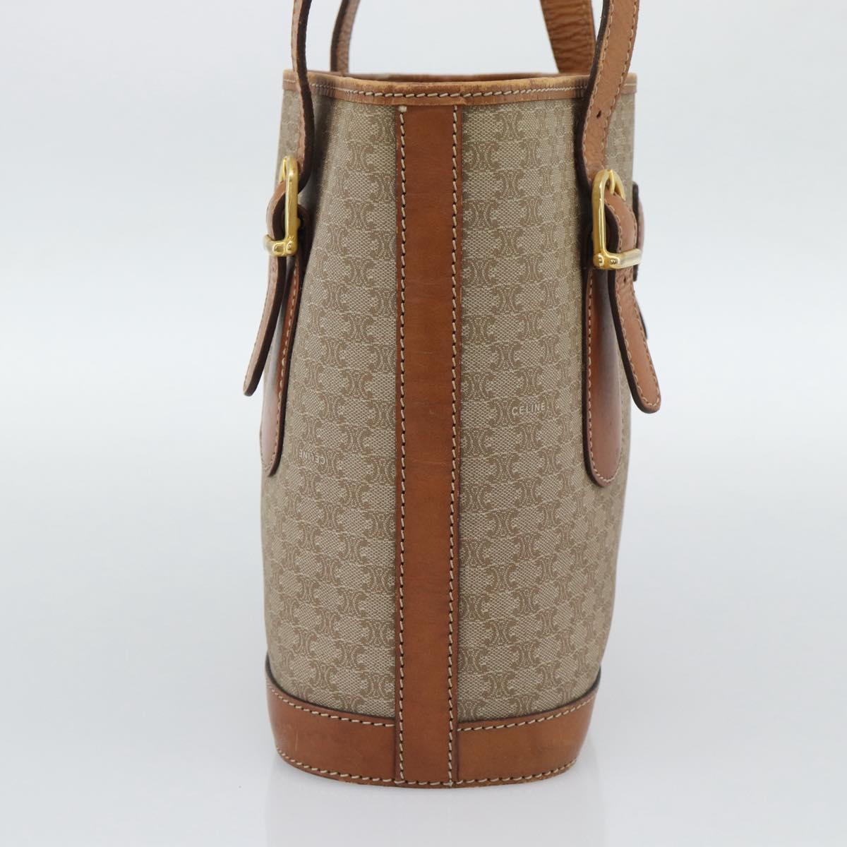 CELINE Macadam Tote Bag PVC Leather Beige Gold Auth BA14003