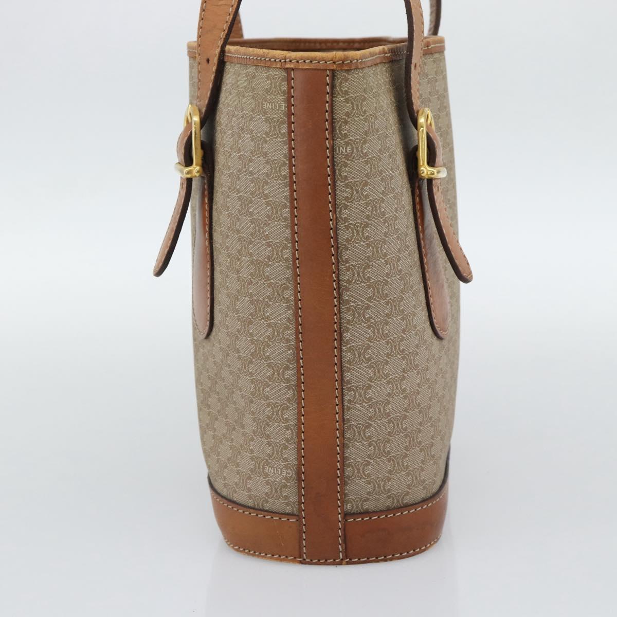 CELINE Macadam Tote Bag PVC Leather Beige Gold Auth BA14003