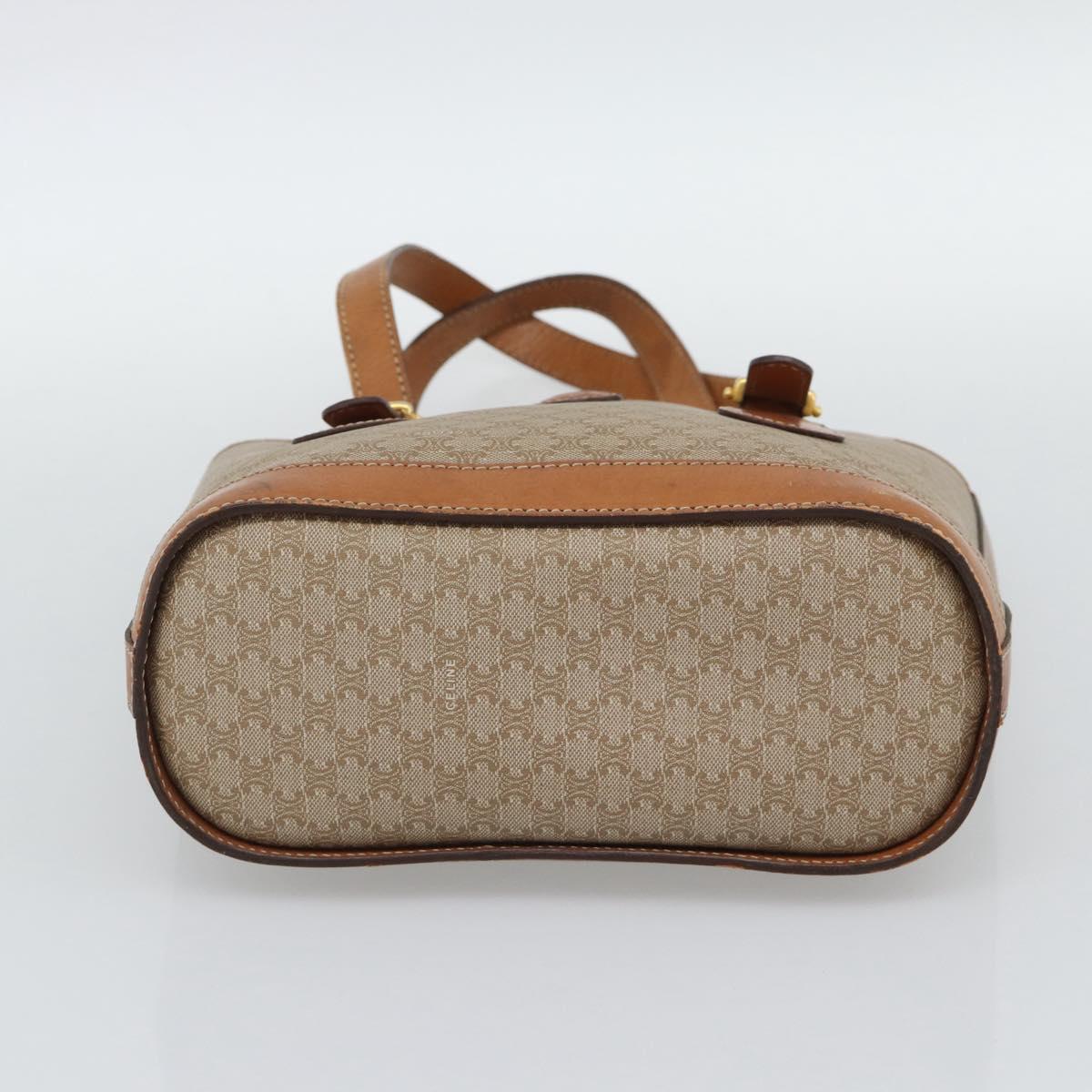 CELINE Macadam Tote Bag PVC Leather Beige Gold Auth BA14003