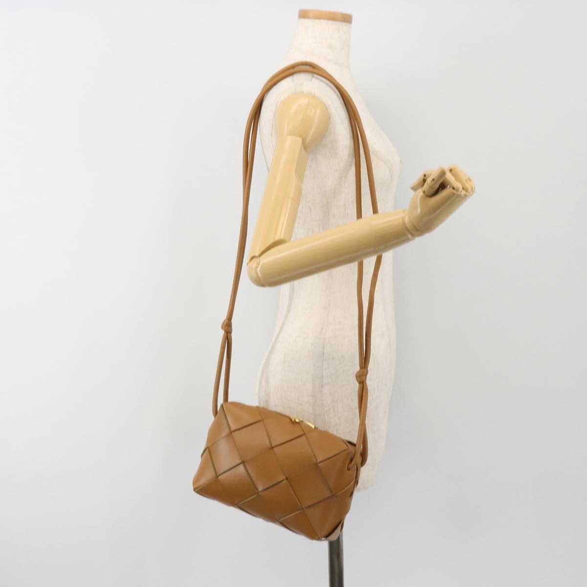 BOTTEGA VENETA MAXI INTRECCIATO Cassette Shoulder Bag Brown Gold Auth BA14005V