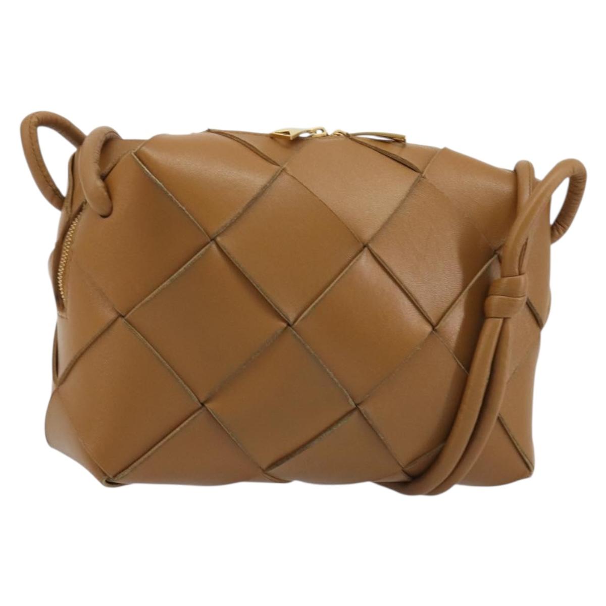 BOTTEGA VENETA MAXI INTRECCIATO Cassette Shoulder Bag Brown Gold Auth BA14005V