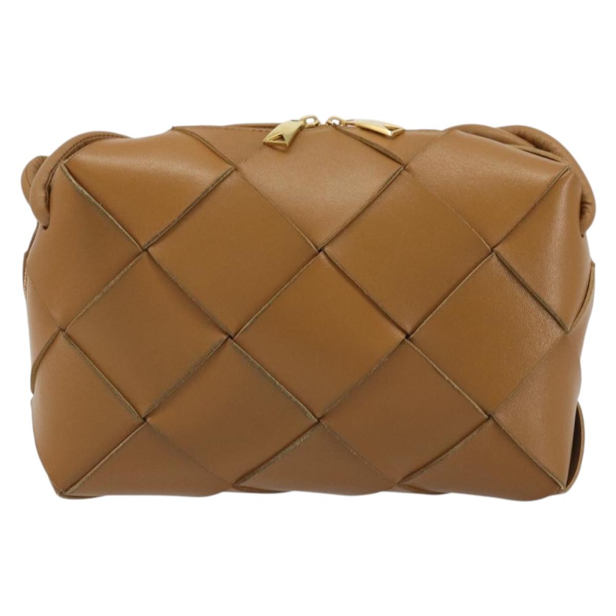 BOTTEGA VENETA MAXI INTRECCIATO Cassette Shoulder Bag Brown Gold Auth BA14005V