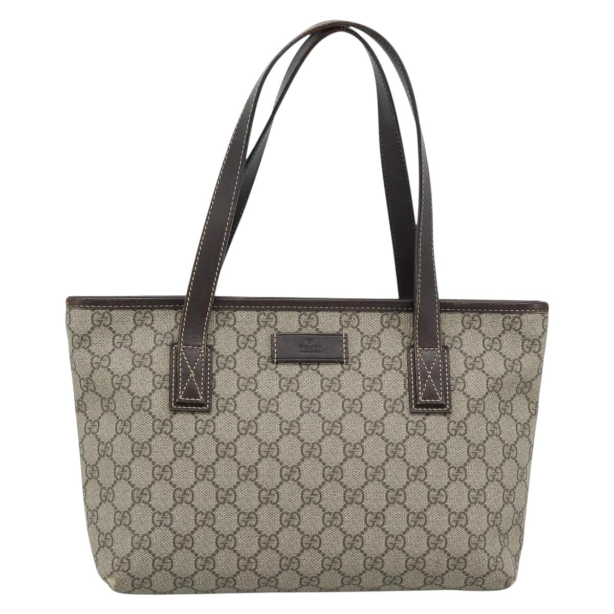 GUCCI GG Supreme Tote Bag PVC Leather Beige 211138 Auth BA14008
