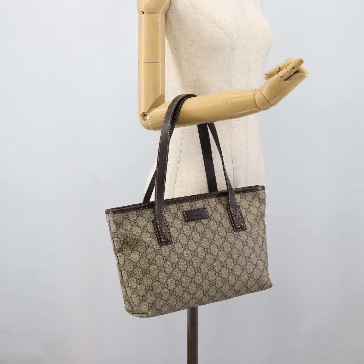 GUCCI GG Supreme Tote Bag PVC Leather Beige 211138 Auth BA14008