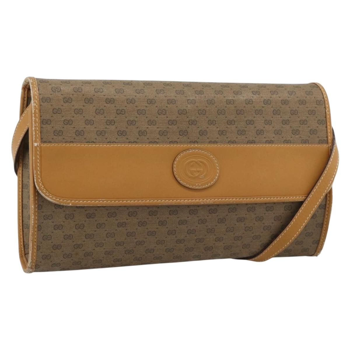 GUCCI Micro GG Shoulder Bag PVC Leather Beige Gold Auth BA14009