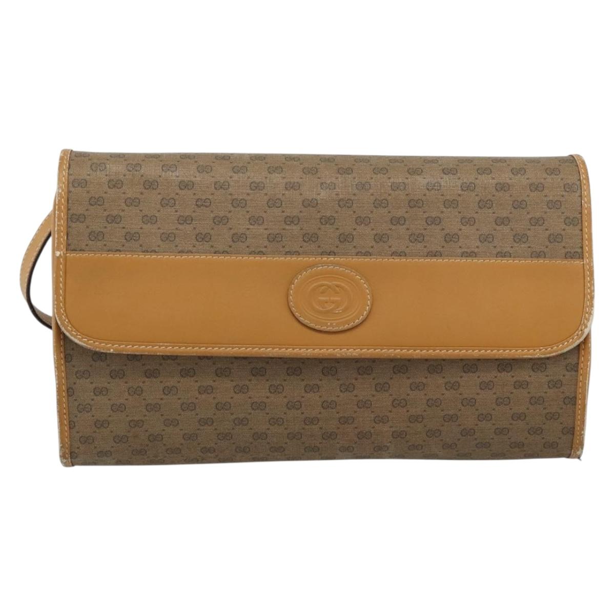 GUCCI Micro GG Shoulder Bag PVC Leather Beige Gold Auth BA14009