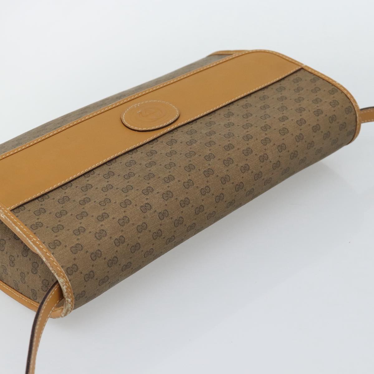 GUCCI Micro GG Shoulder Bag PVC Leather Beige Gold Auth BA14009