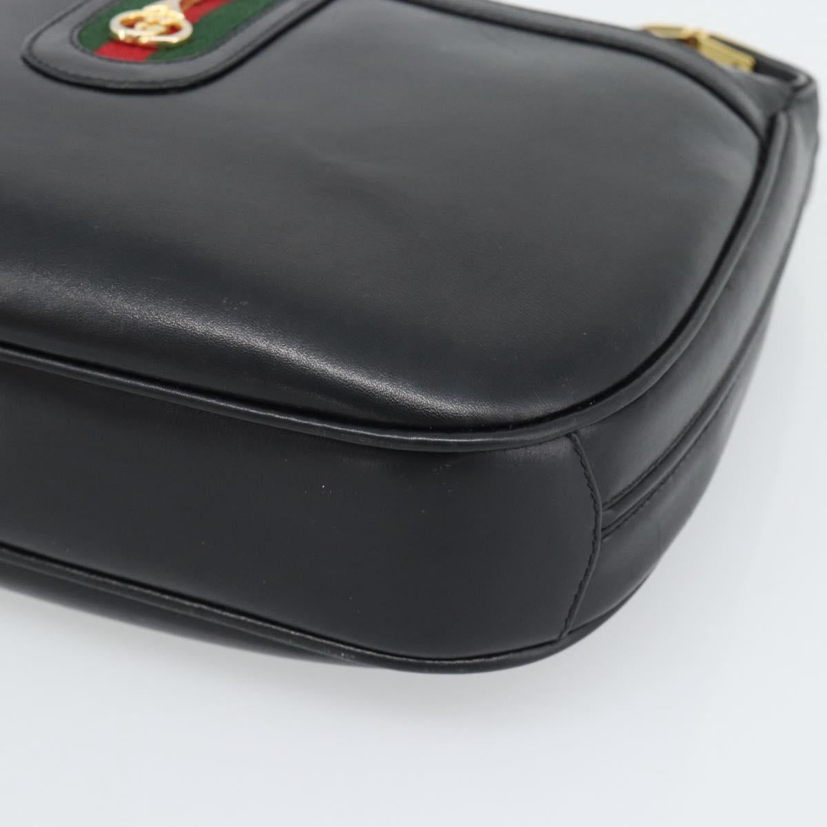 GUCCI Horsebit Shoulder Bag Leather Black Gold Auth BA14011A