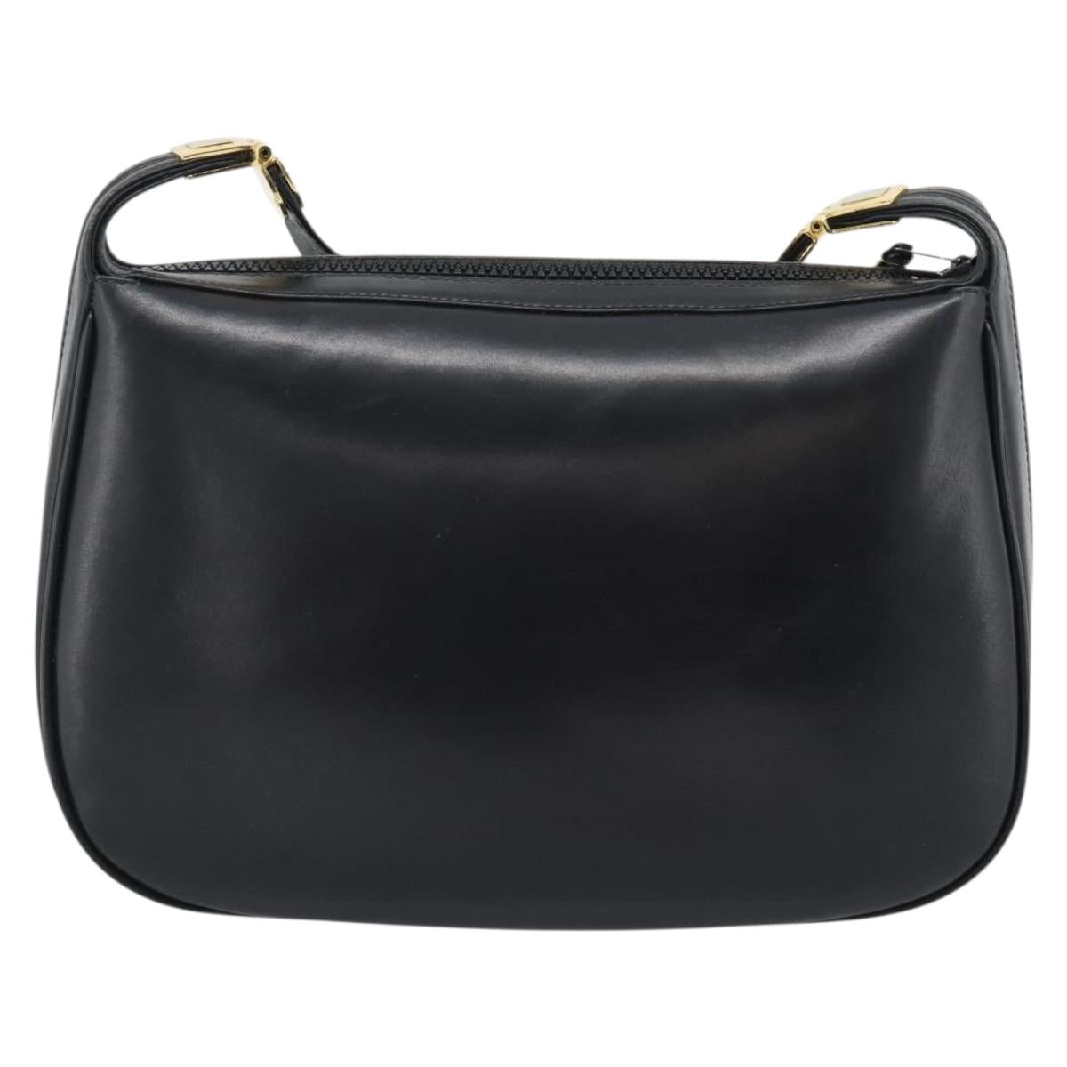 GUCCI Horsebit Shoulder Bag Leather Black Gold Auth BA14011A