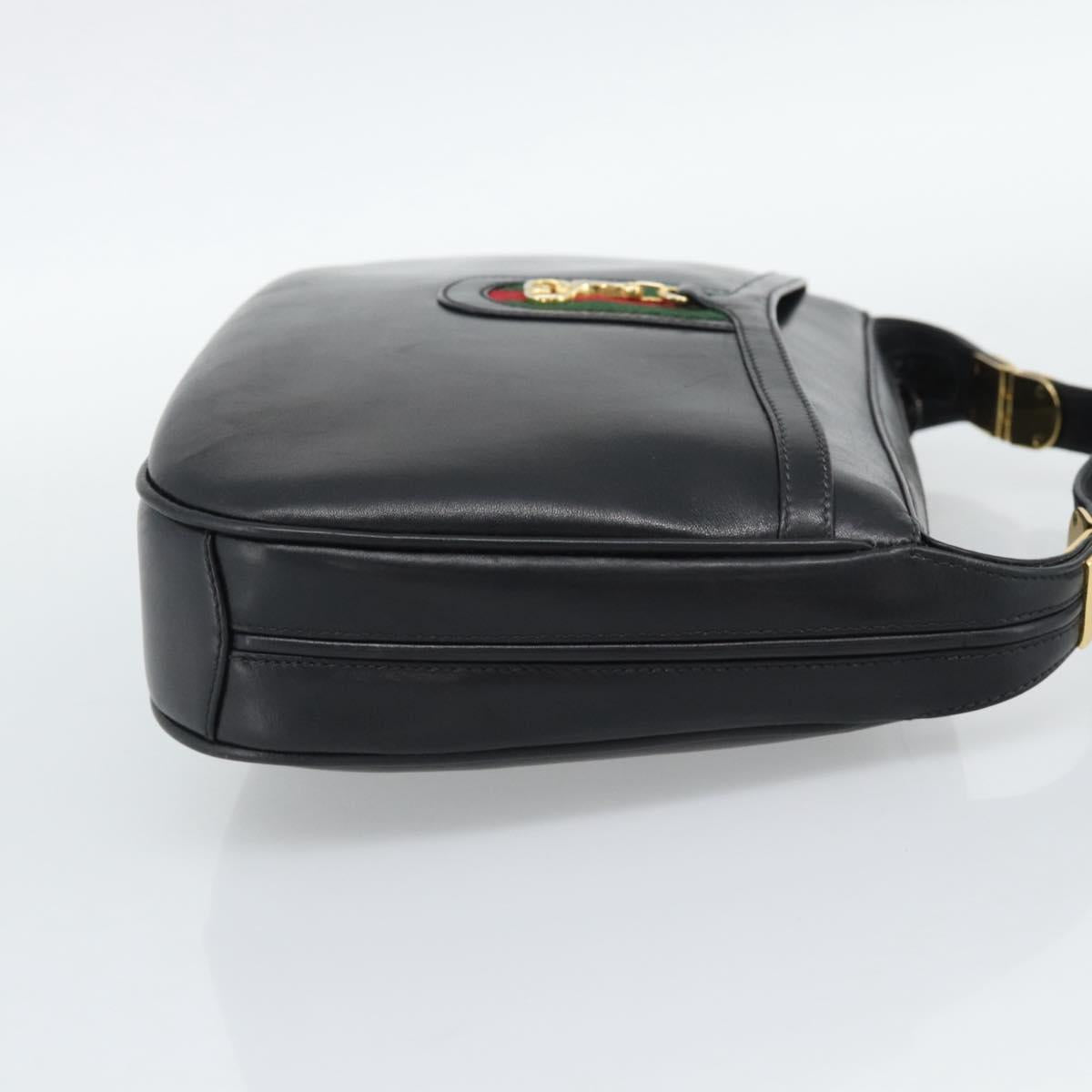 GUCCI Horsebit Shoulder Bag Leather Black Gold Auth BA14011A