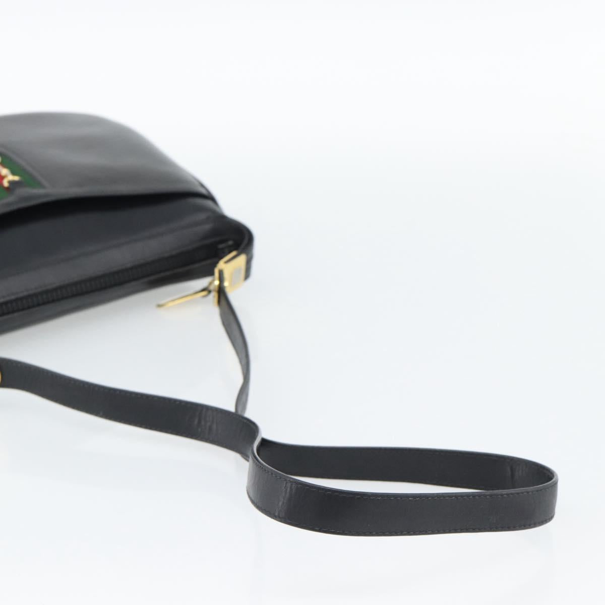 GUCCI Horsebit Shoulder Bag Leather Black Gold Auth BA14011A