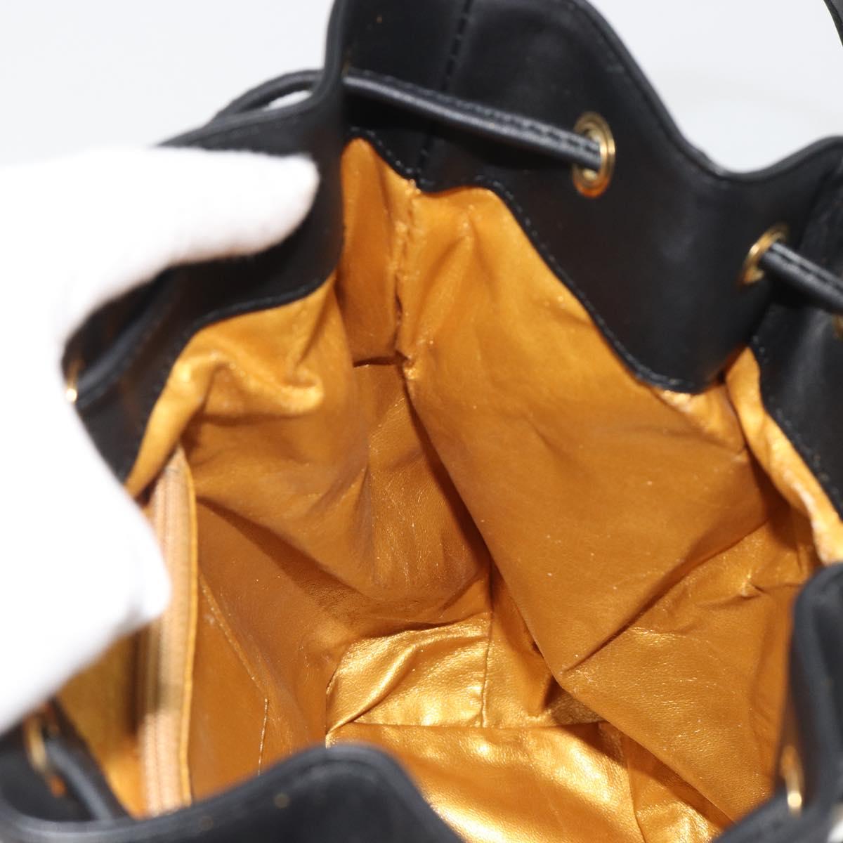 Gianni Versace Bucket Shoulder Bag Leather Black Gold Auth BA14012