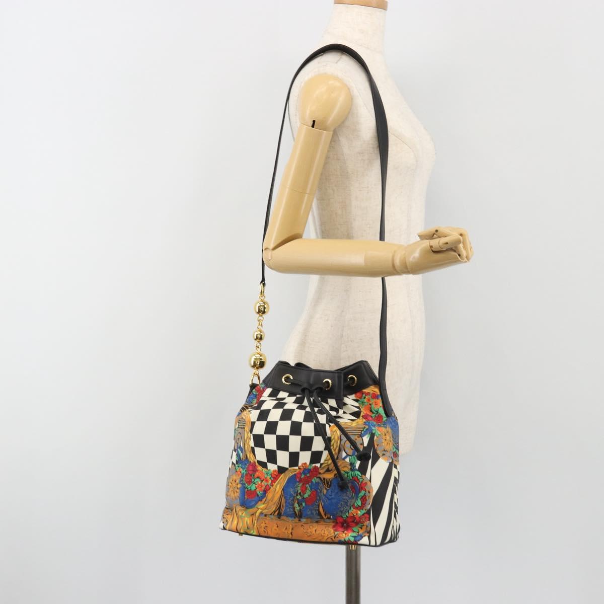 Gianni Versace Bucket Shoulder Bag Leather Black Gold Auth BA14012