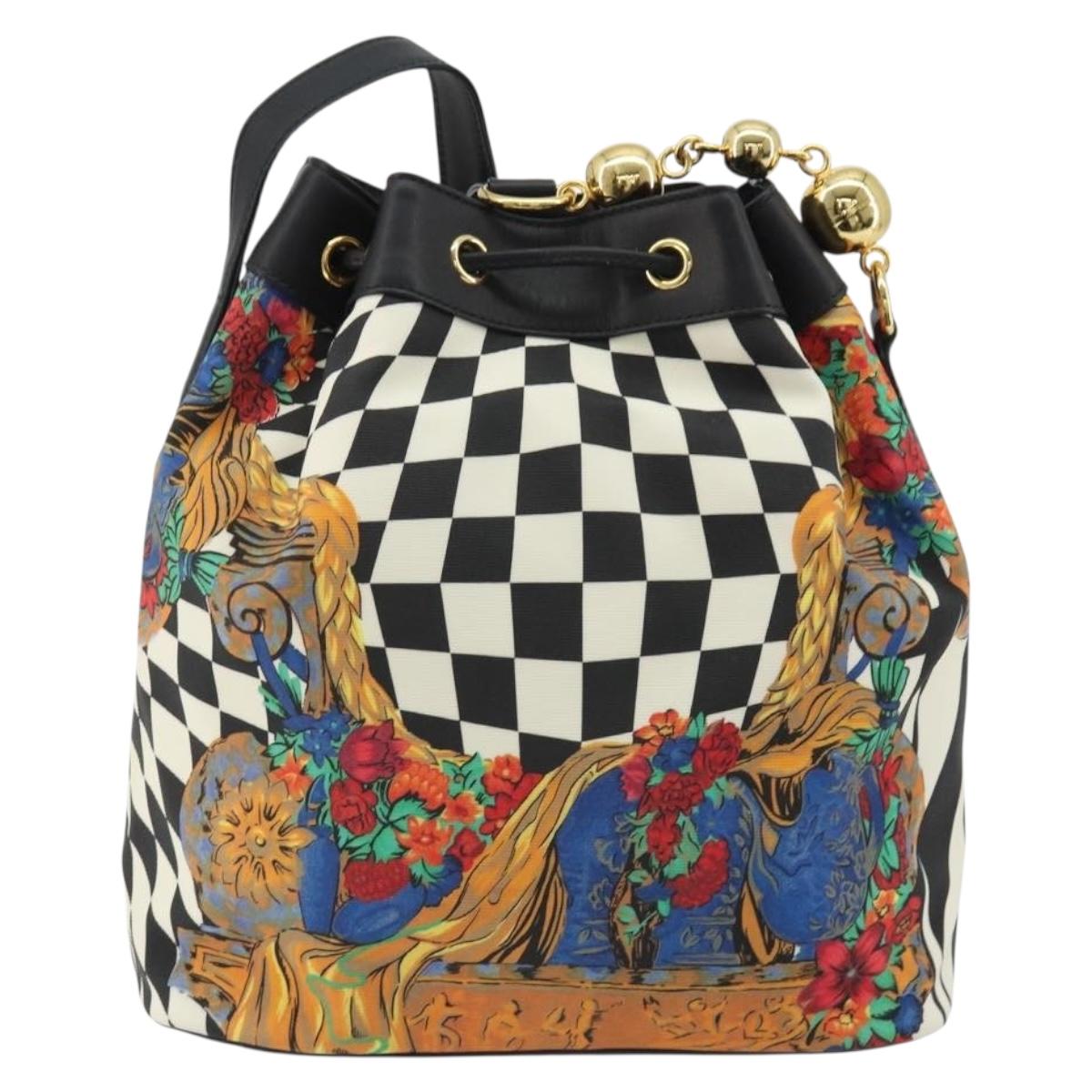 Gianni Versace Bucket Shoulder Bag Leather Black Gold Auth BA14012