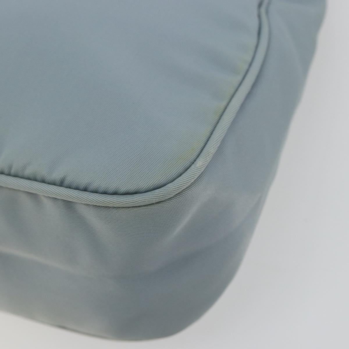 PRADA Hand Pouch Nylon Light Blue Silver Auth BA14013A