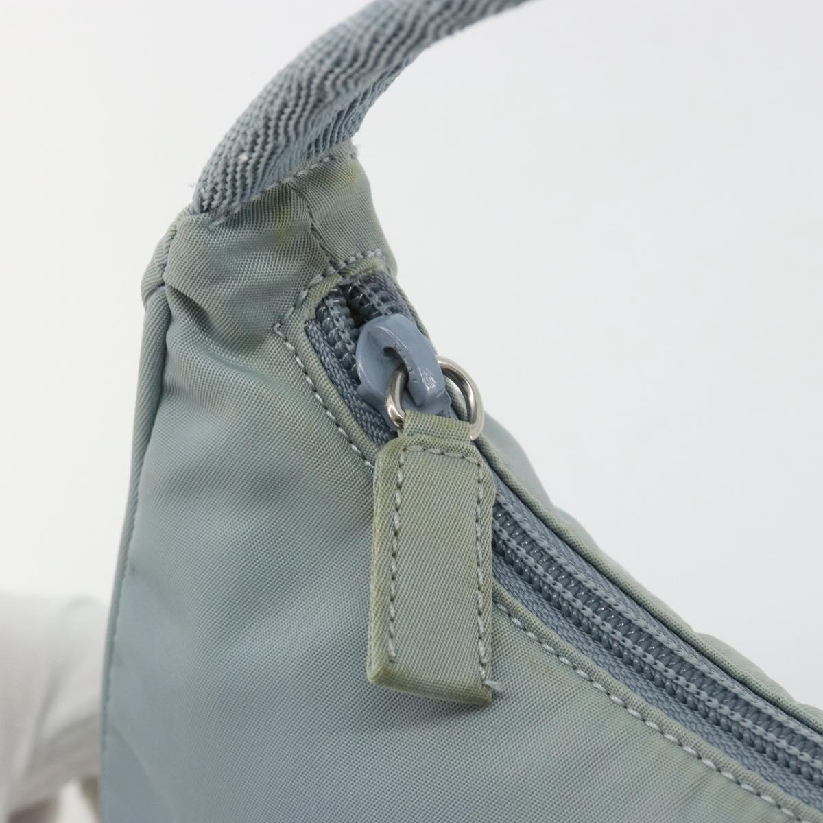 PRADA Hand Pouch Nylon Light Blue Silver Auth BA14013A