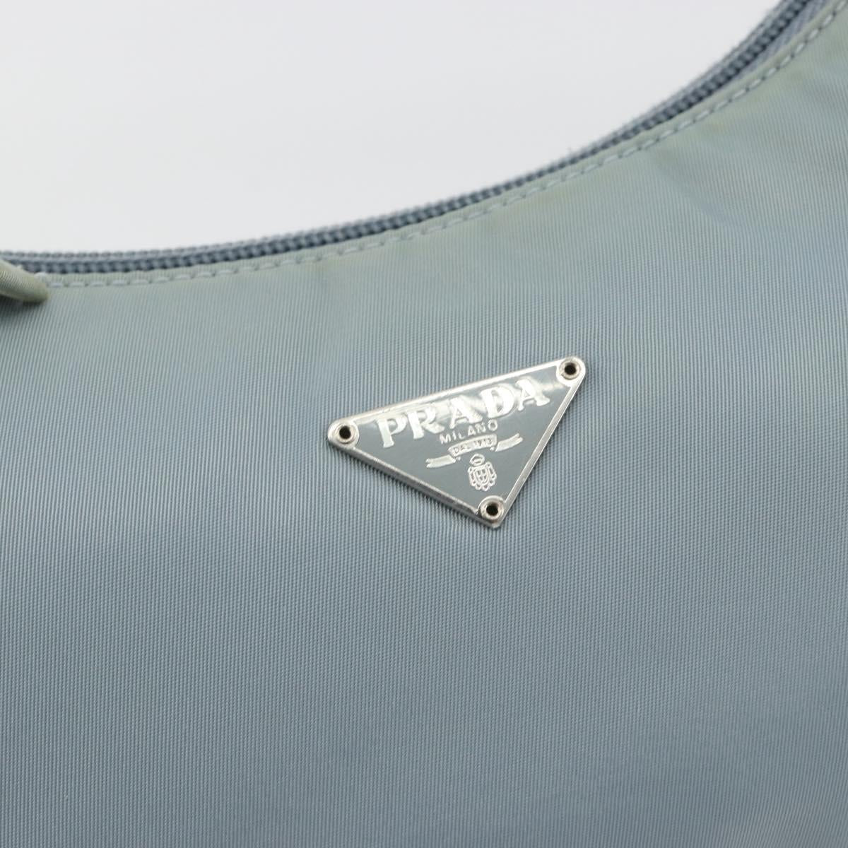 PRADA Hand Pouch Nylon Light Blue Silver Auth BA14013A