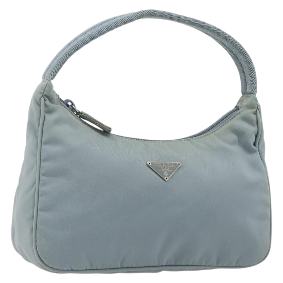 PRADA Hand Pouch Nylon Light Blue Silver Auth BA14013A