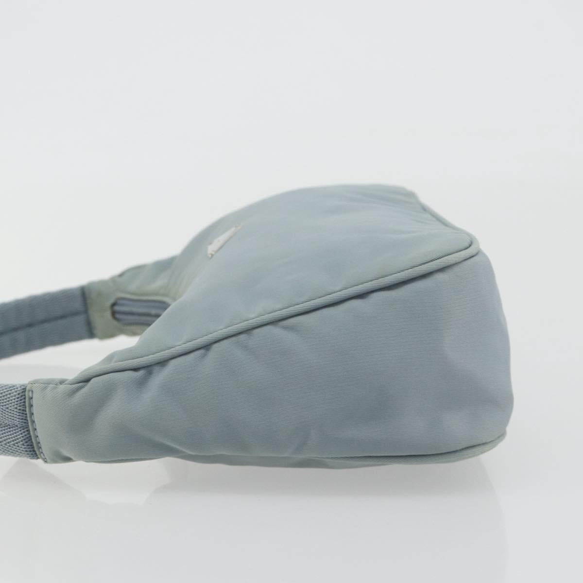 PRADA Hand Pouch Nylon Light Blue Silver Auth BA14013A
