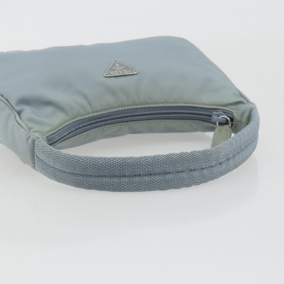 PRADA Hand Pouch Nylon Light Blue Silver Auth BA14013A