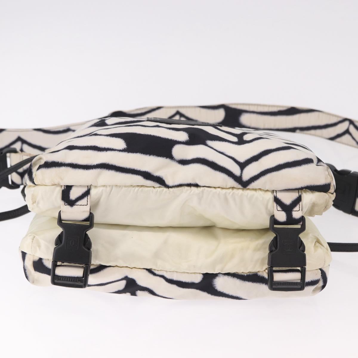 CHANEL Chanel Sports Shoulder Bag Reversible White Zebra CC Auth BA14015