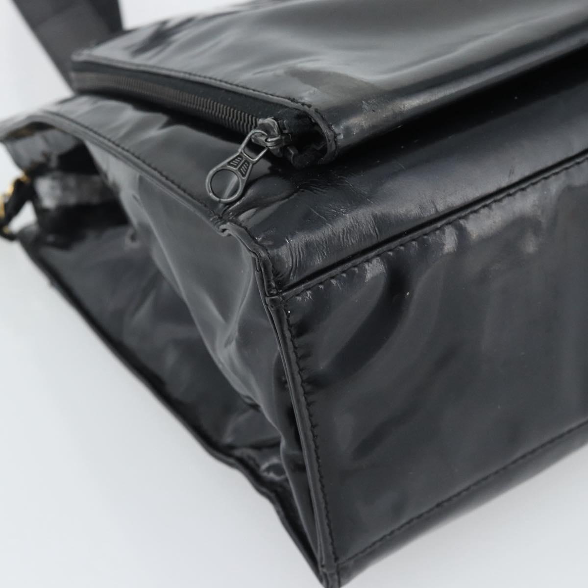 CHANEL Tote Bag Patent Black Gold CC Auth BA14016