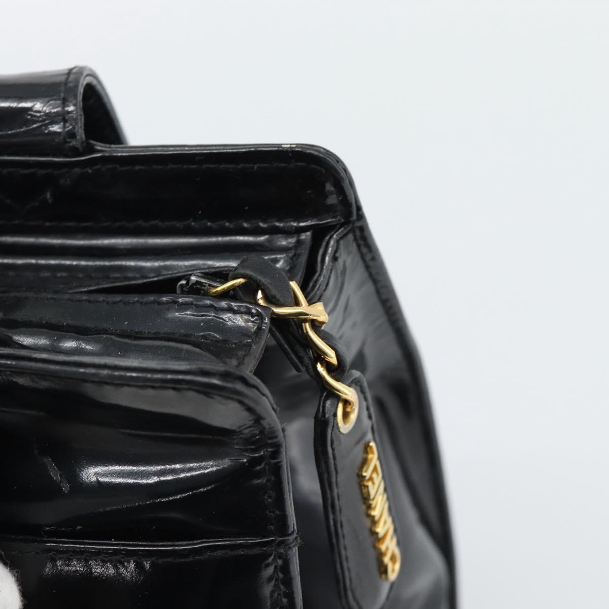CHANEL Tote Bag Patent Black Gold CC Auth BA14016