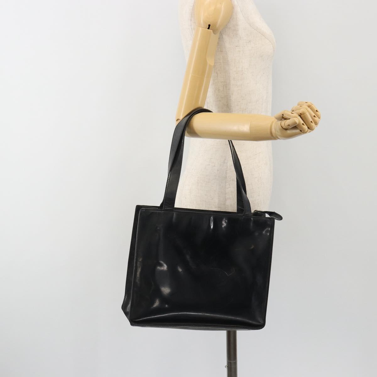 CHANEL Tote Bag Patent Black CC Auth BA14017
