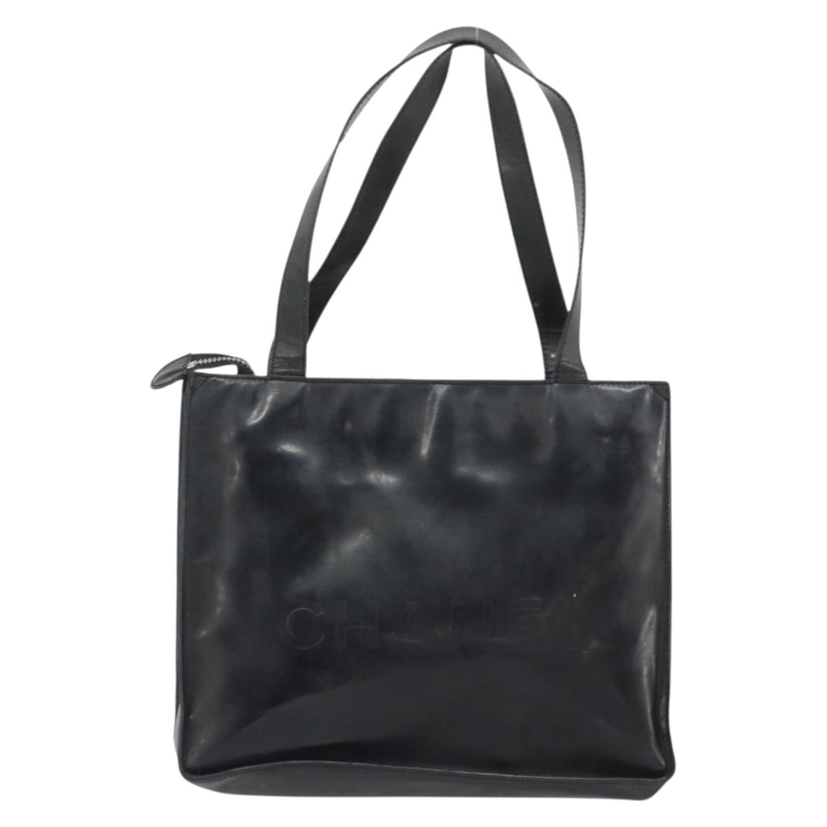 CHANEL Tote Bag Patent Black CC Auth BA14017