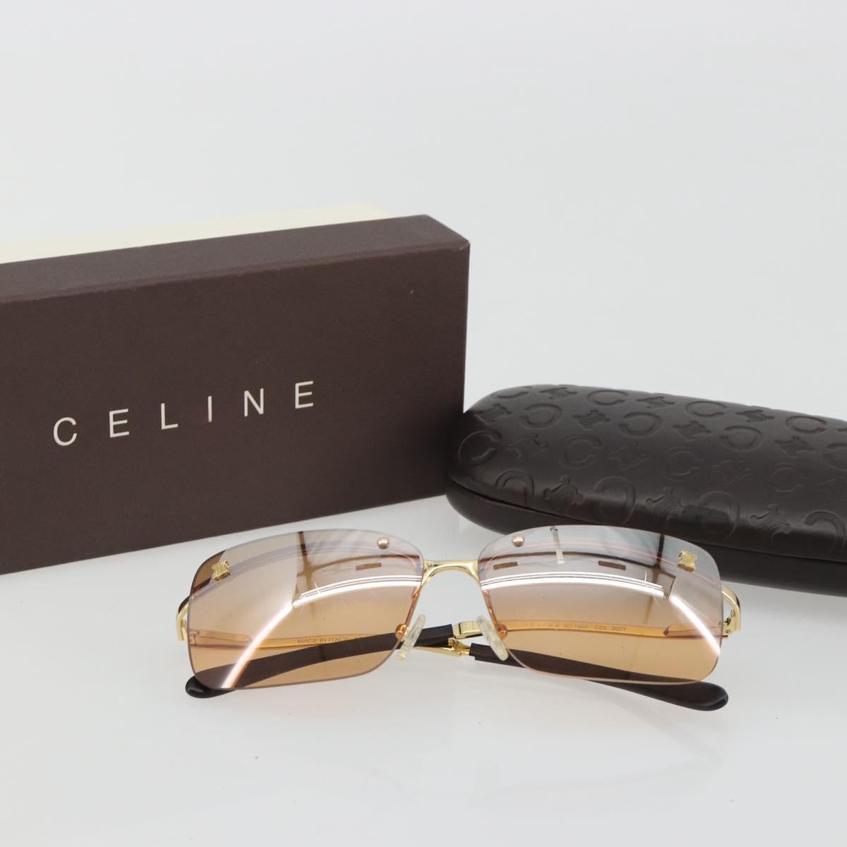 CELINE C Macadam Rimless Sunglasses Metal Brown Gold Auth BA14022V