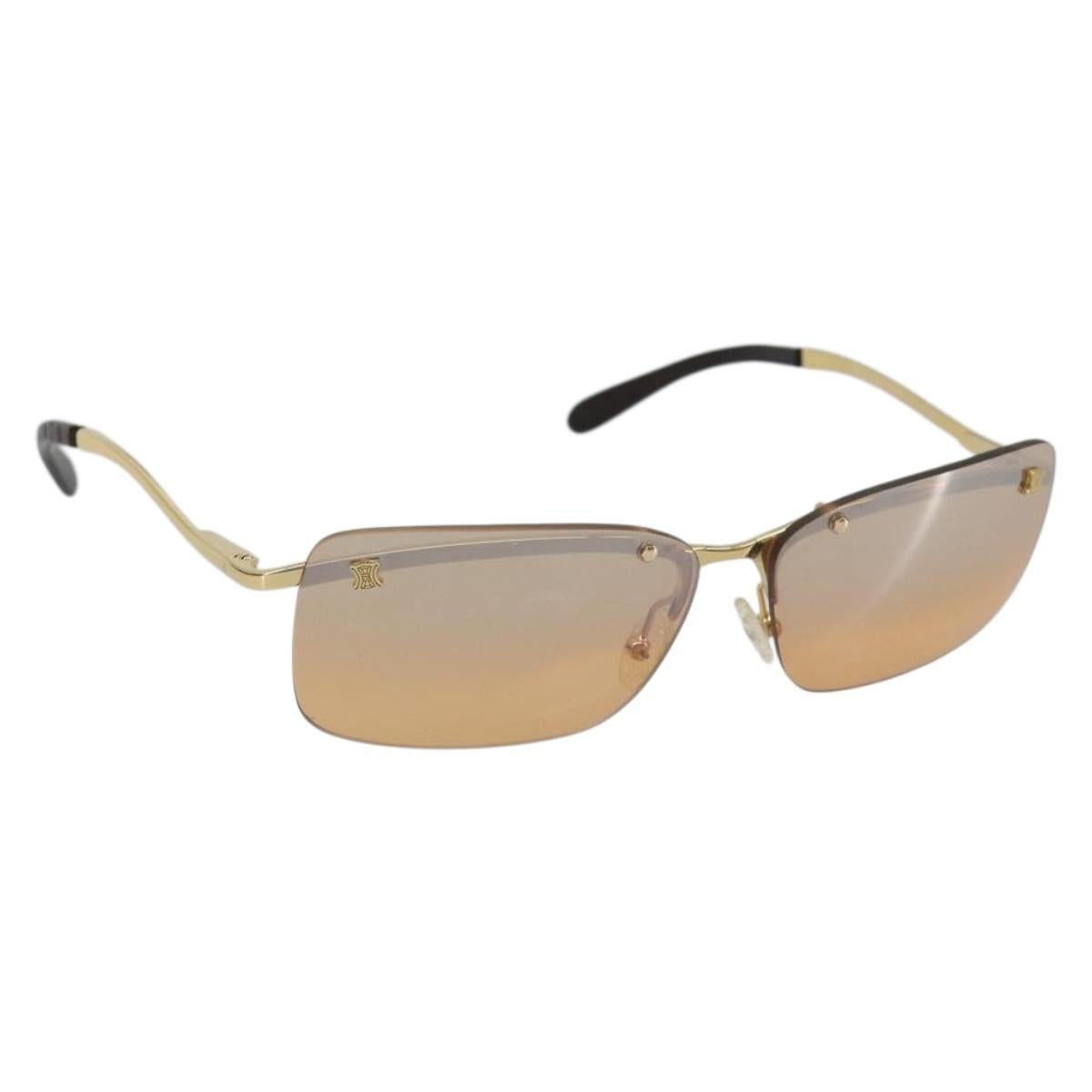 CELINE C Macadam Rimless Sunglasses Metal Brown Gold Auth BA14022V