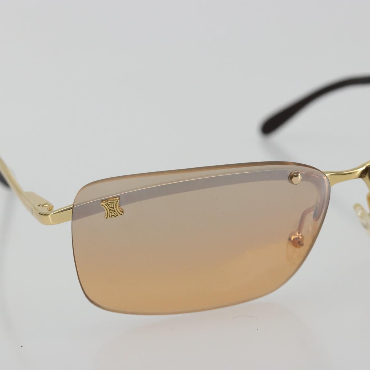 CELINE C Macadam Rimless Sunglasses Metal Brown Gold Auth BA14022V