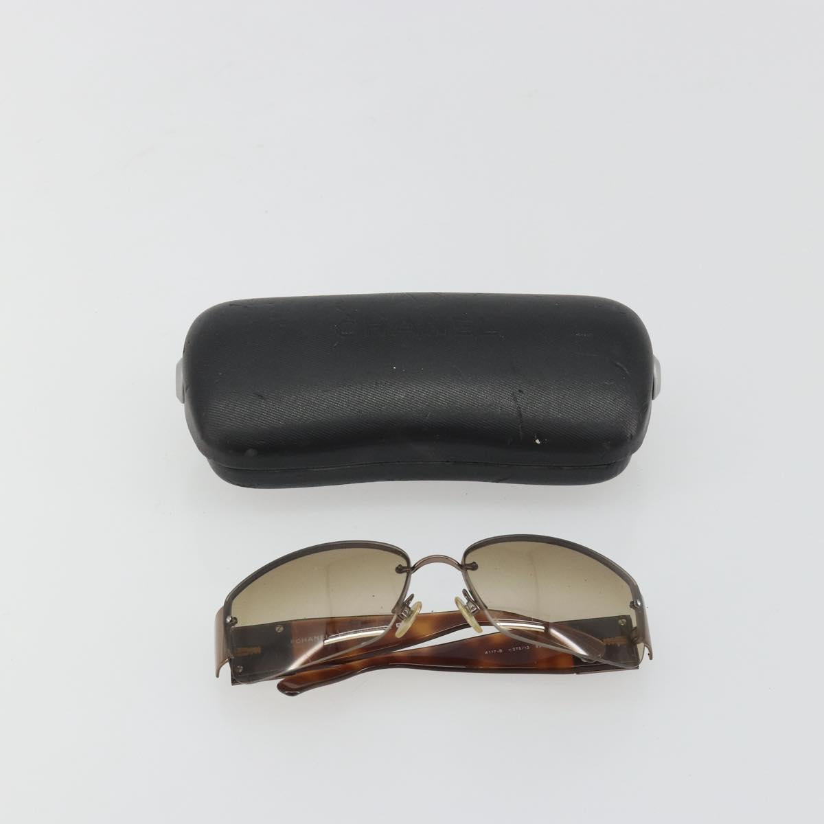 CHANEL Sunglasses Plastic Brown Silver CC Auth BA14023