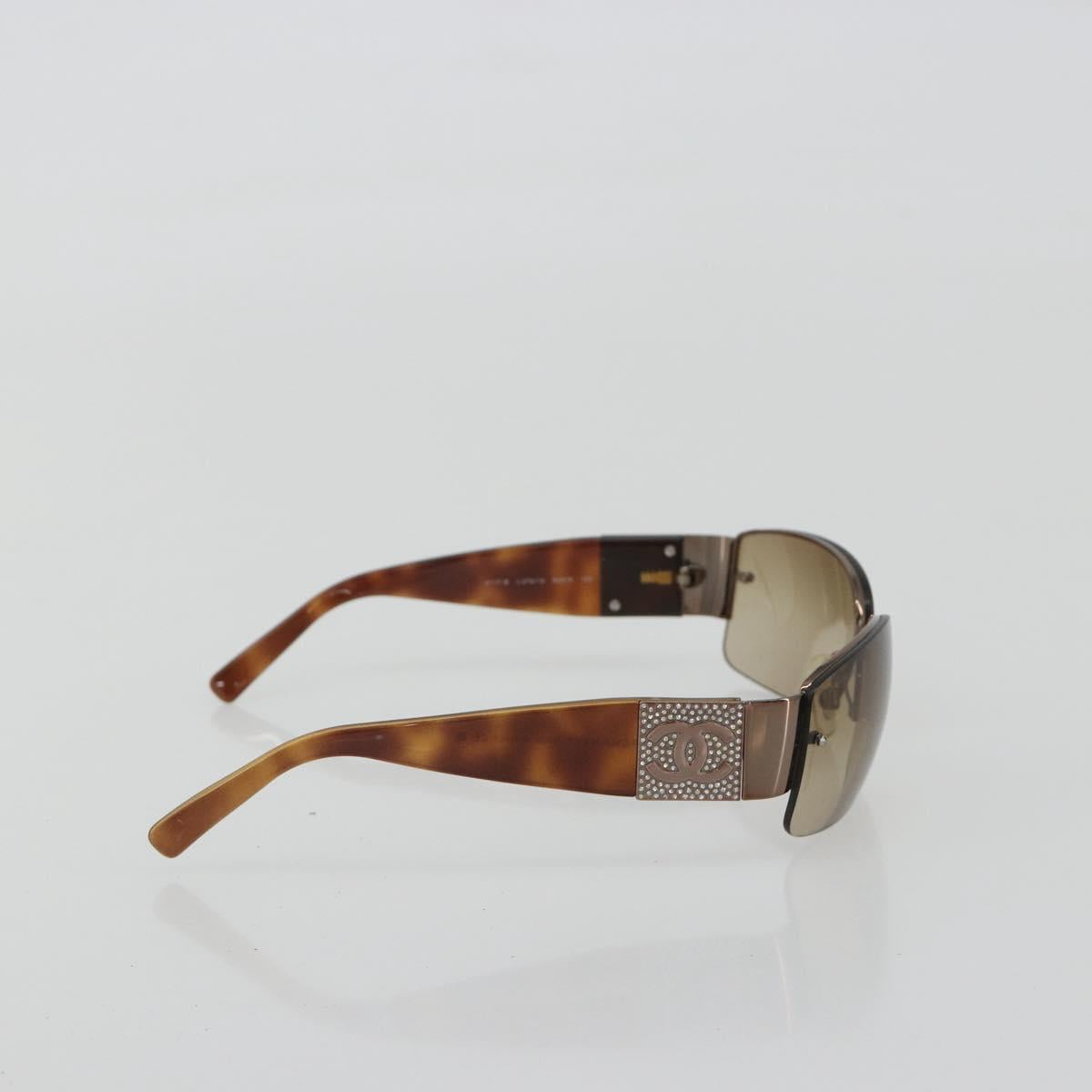CHANEL Sunglasses Plastic Brown Silver CC Auth BA14023