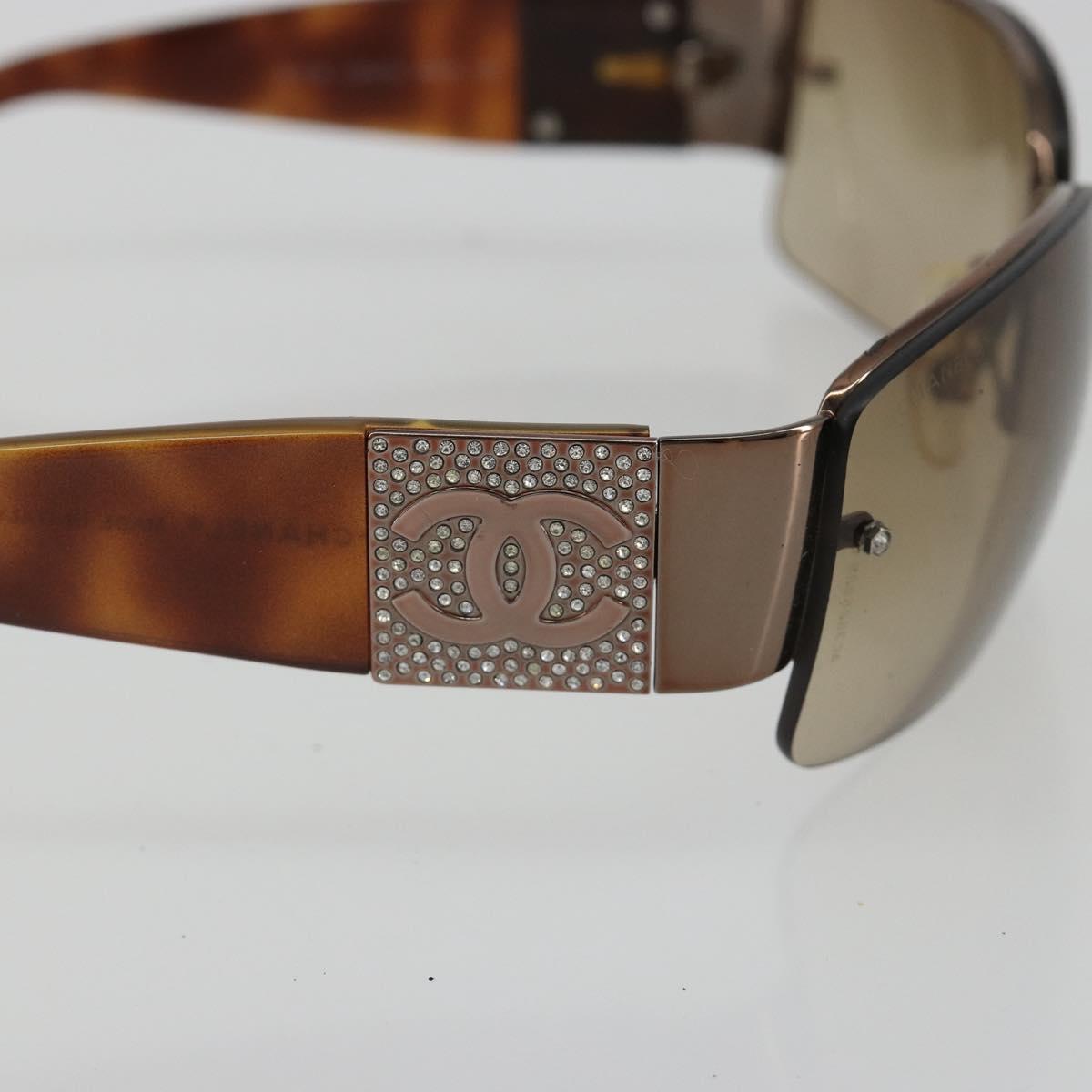 CHANEL Sunglasses Plastic Brown Silver CC Auth BA14023
