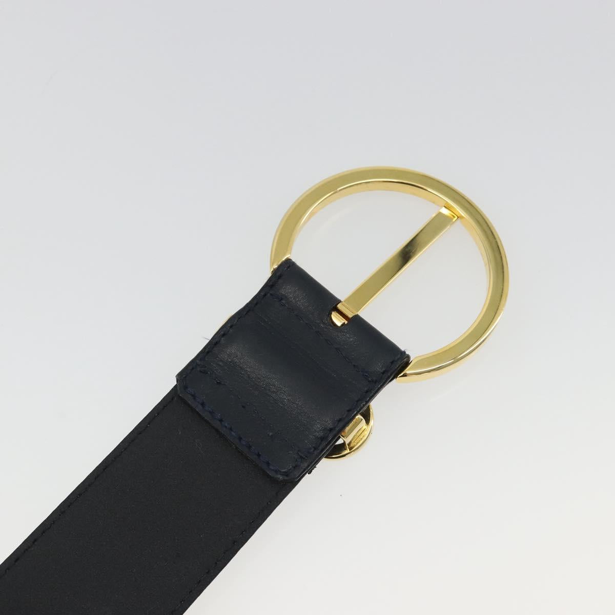 Salvatore Ferragamo Double Gancini Belt Leather Navy Gold Auth BA14028