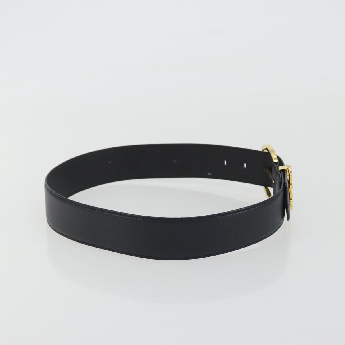 Salvatore Ferragamo Double Gancini Belt Leather Navy Gold Auth BA14028