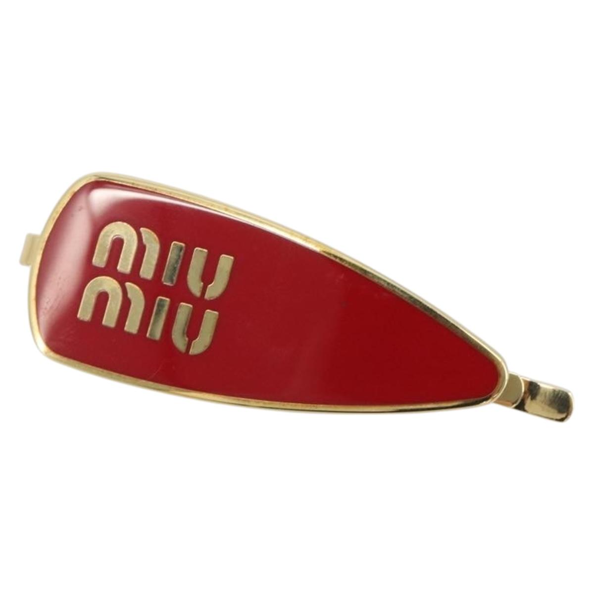 Miu Miu Barrette Hair Clip Metal Red Gold Auth BA14031M