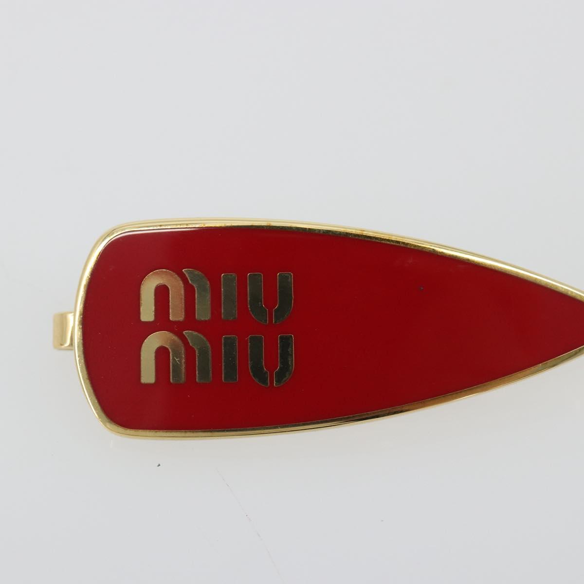 Miu Miu Barrette Hair Clip Metal Red Gold Auth BA14031M