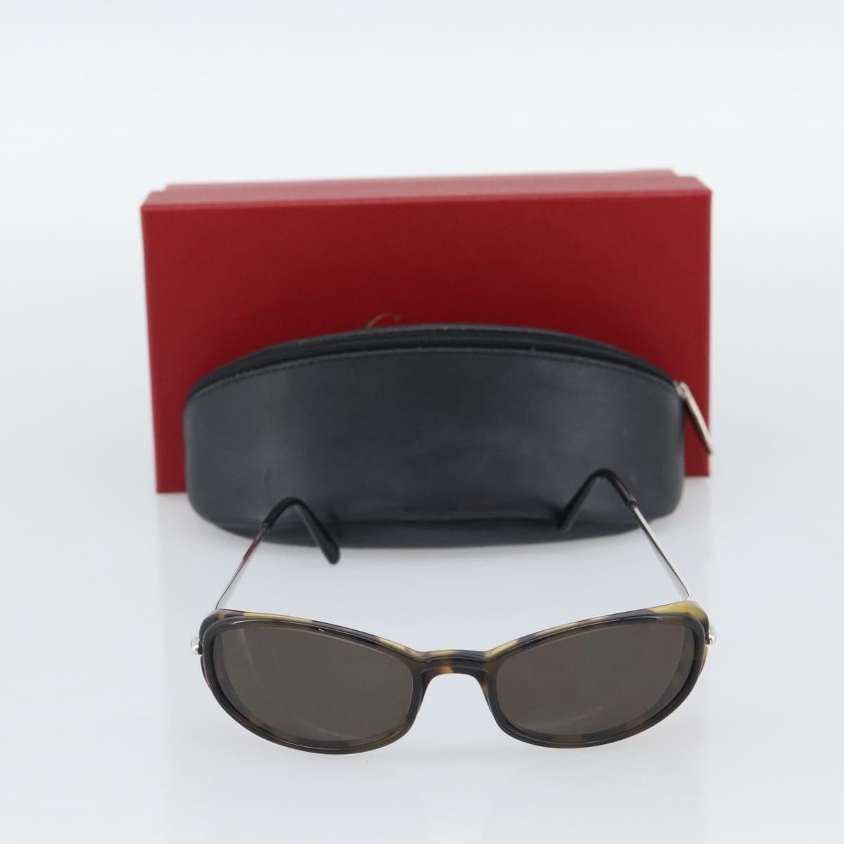 CARTIER Tortoise Sunglasses Metal Brown Silver Auth BA14032V